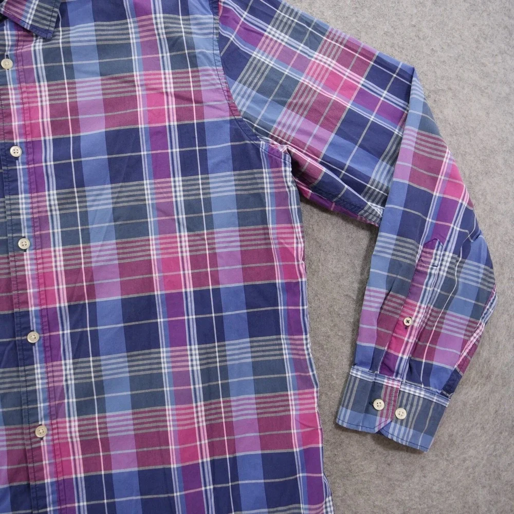 Banana Republic Shirt Mens Extra Large Purple Blue Plaid Camden Long Sleeve